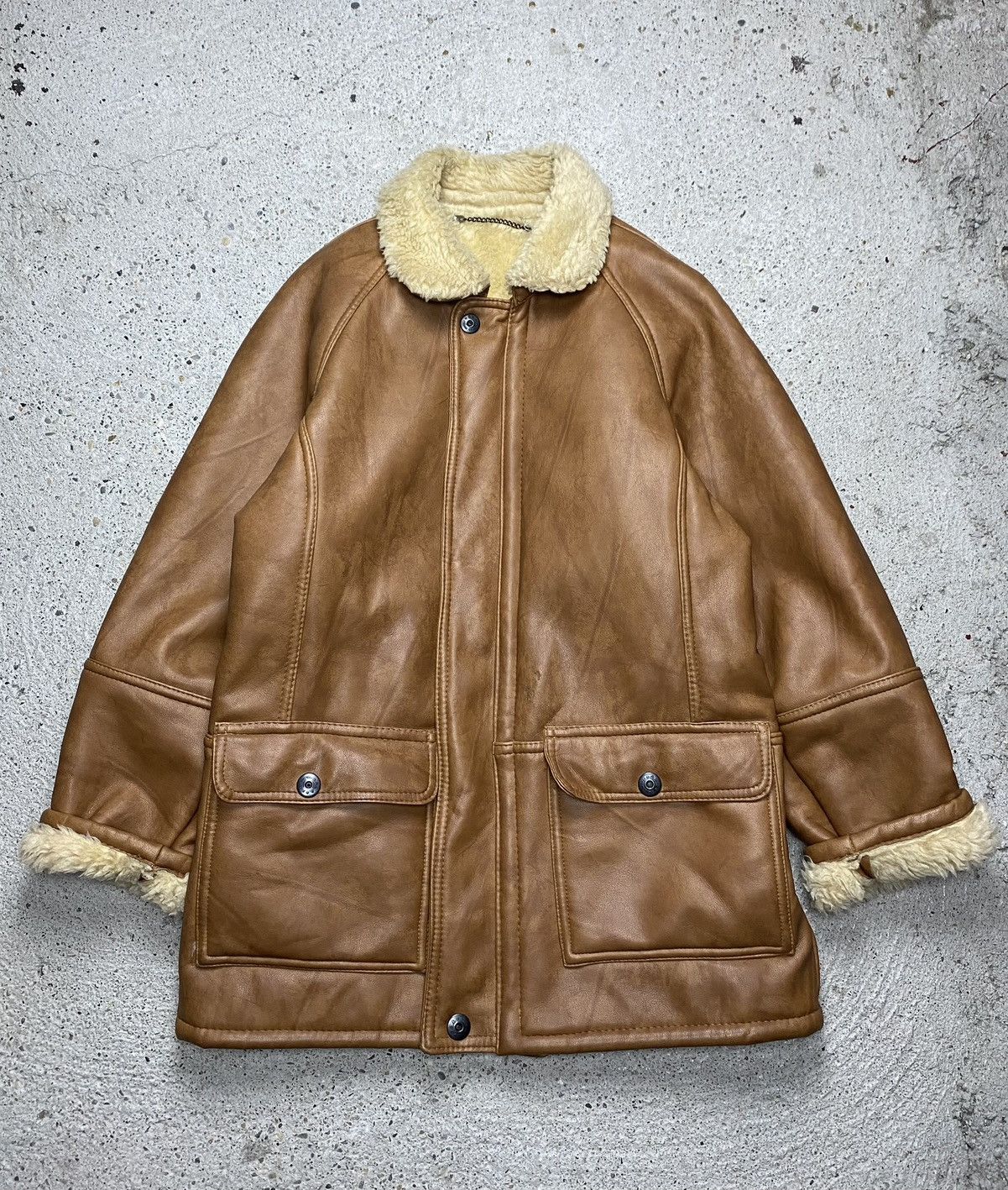 Vintage Shearling leather jacket brown vintage Size US XL / EU 56 / 4 - 1 Thumbnail
