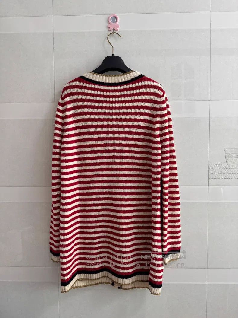 Gucci Gucci Red and white striped knitted cardigan coat Size L / US 10 / IT 46 - 2 Thumbnail
