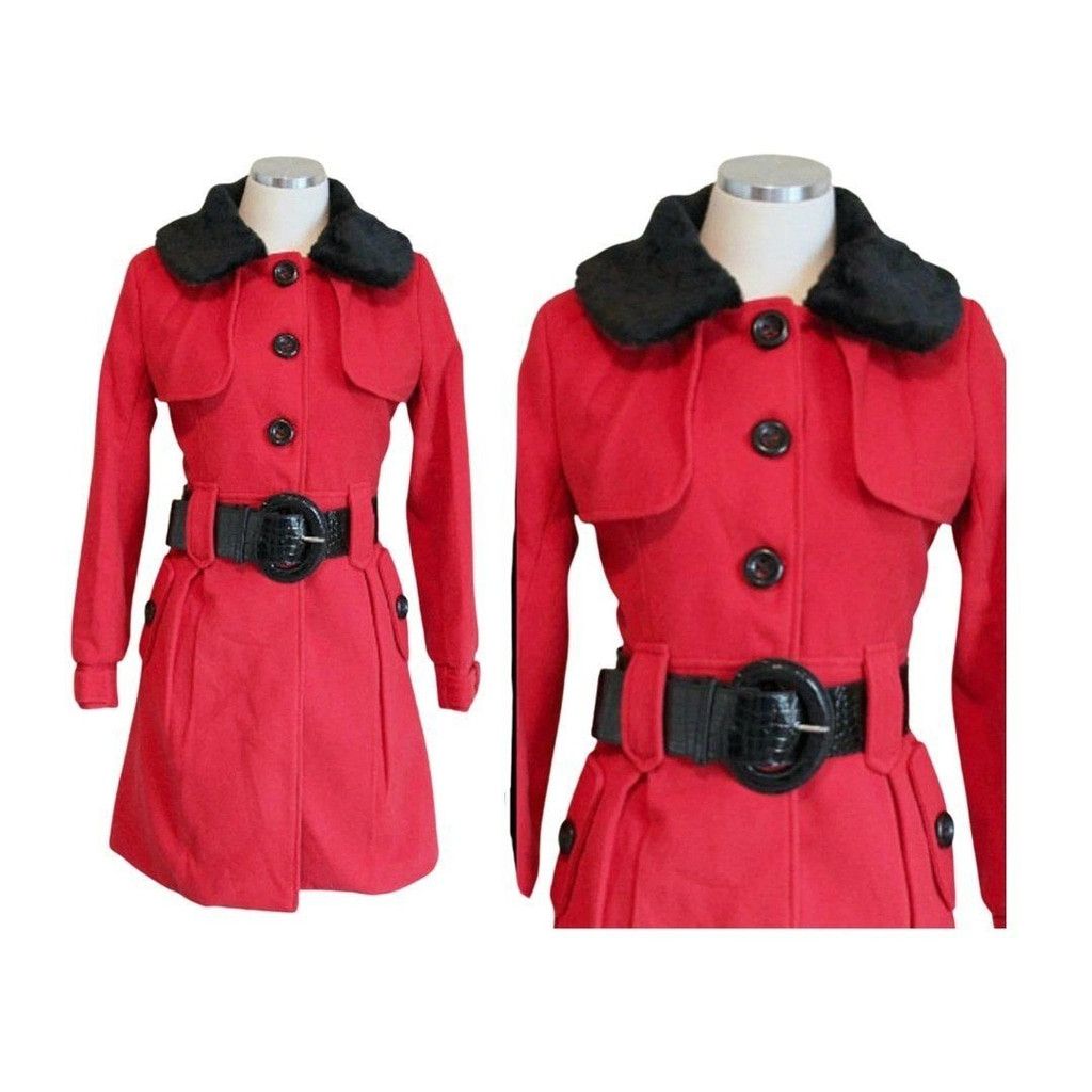 Handmade BNWT 40s Replica Womens Black Red Womens Trench Coat Jacket Size S / US 4 / IT 40 - 1 Thumbnail