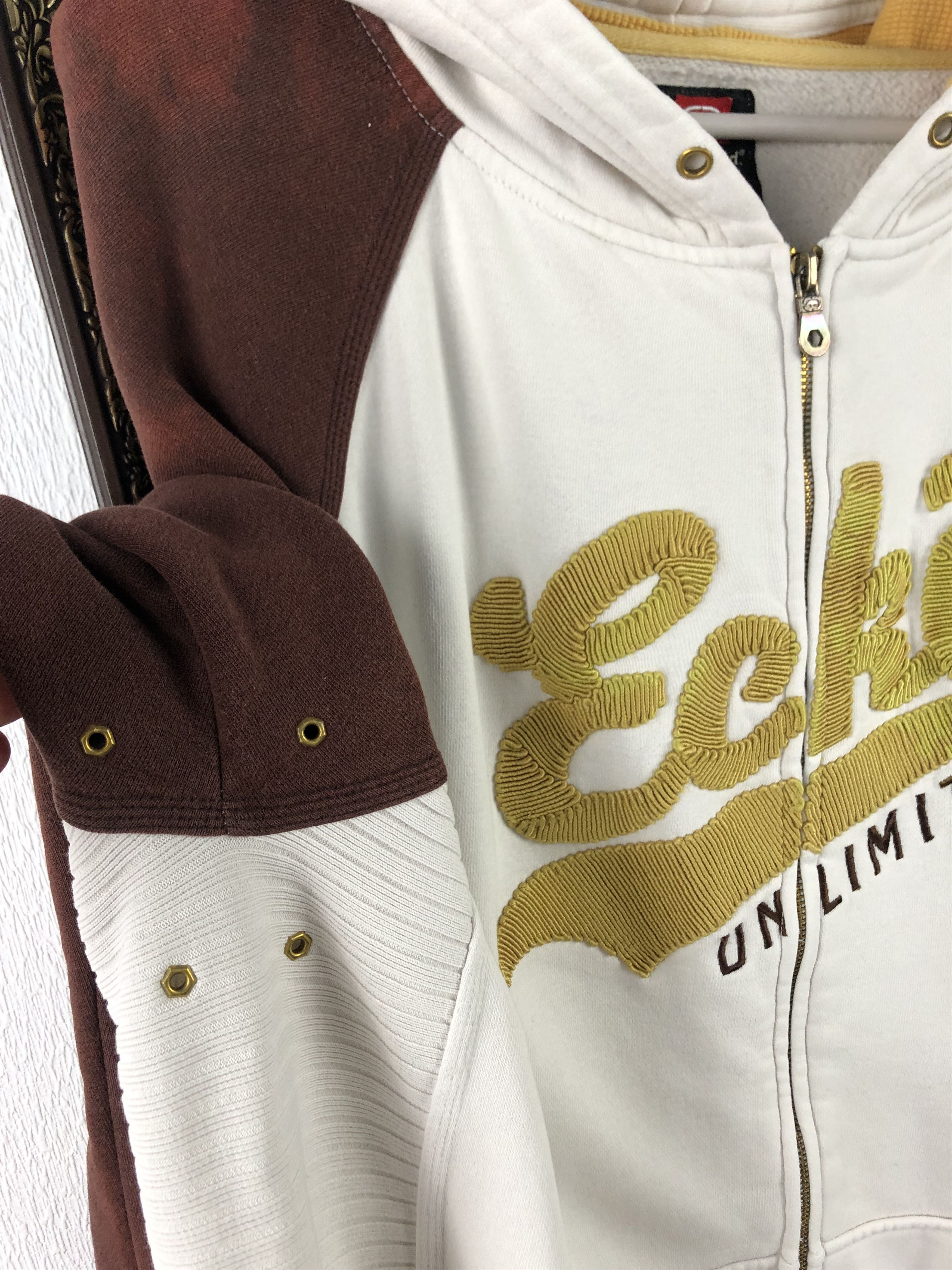 Ecko Unltd. × Vintage Vintage Ecko Unlimited Unltd Zipper Hoodie White Gray Gold Size US L / EU 52-54 / 3 - 11 Thumbnail