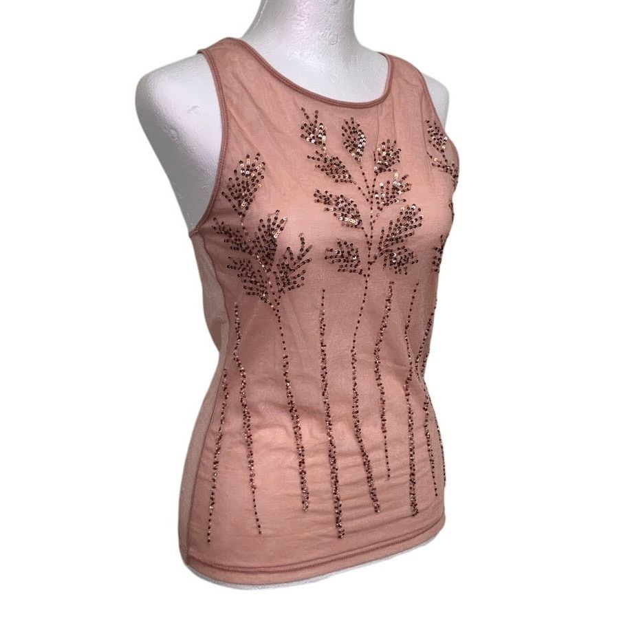Krizia Krizia Womens Size 10 Pink Sheer Sequin Beaded Tank Top Size L / US 10 / IT 46 - 1 Thumbnail