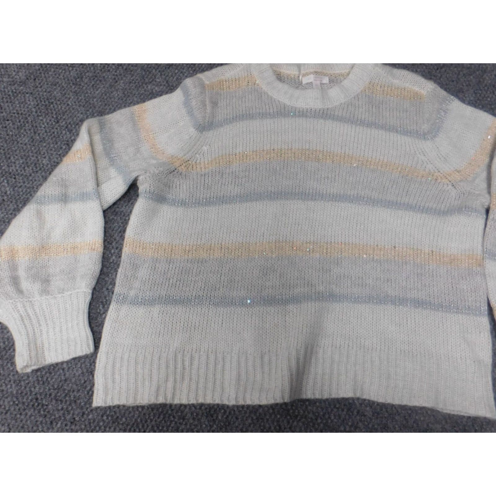 Vintage LC Lauren Conrad Womens Sweater XL gray striped pullover crew neck rib knit stretch Size XL / US 12-14 / IT 48-50 - 3 Thumbnail
