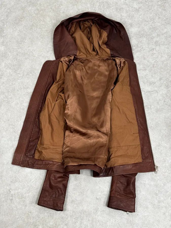 Rick Owens SS2014 Rick Owens Brown Avant-Garde Hooded Leather Jacket Size US M / EU 48-50 / 2 - 7 Thumbnail