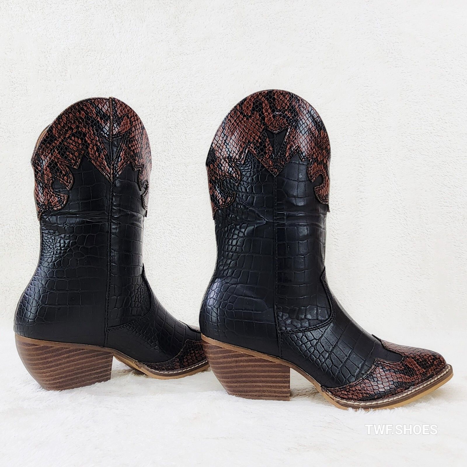 Other Snake Bite Black Western Reptile Cowboy Pull On Country Cowg Size US 9 / IT 39 - 5 Thumbnail