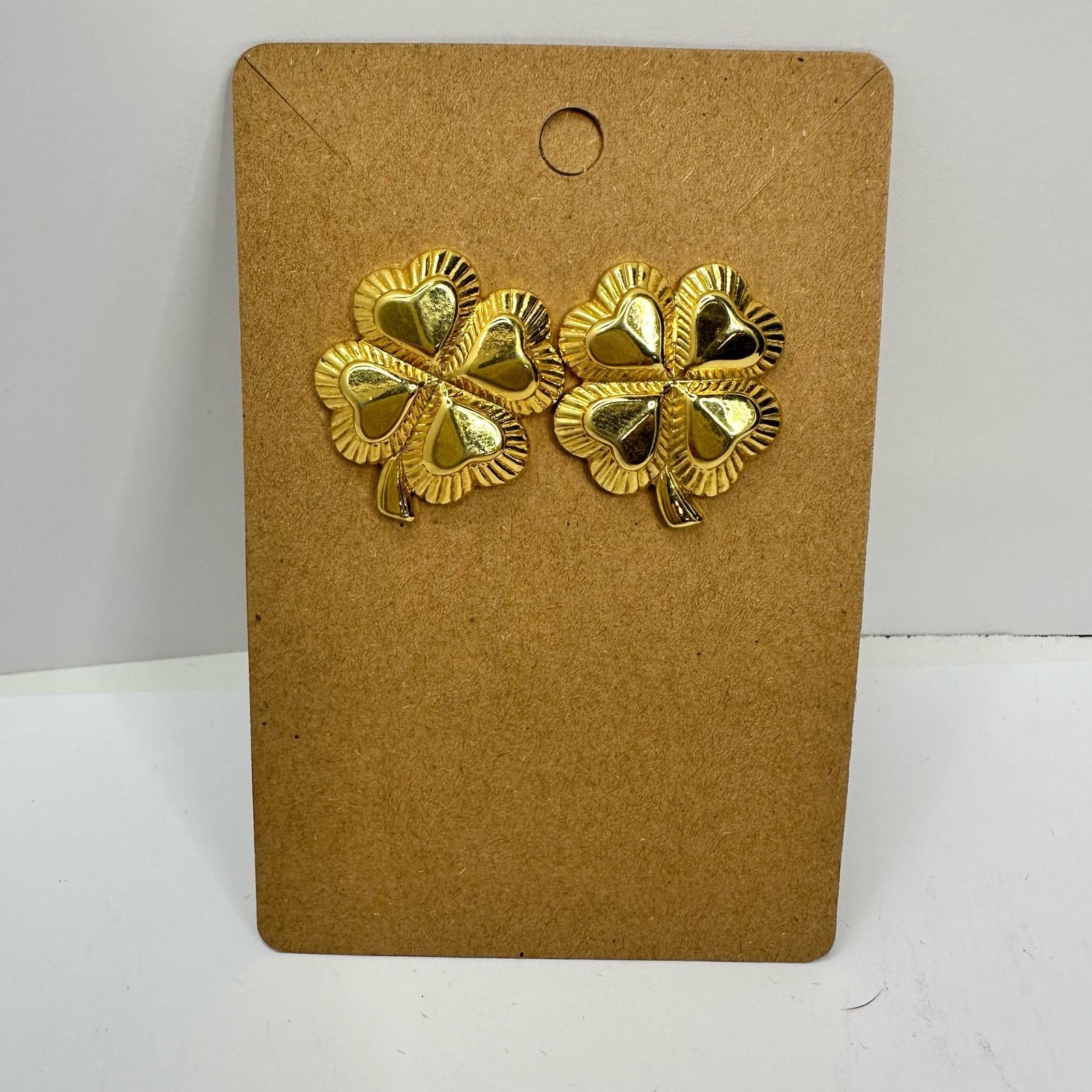 Vintage 4 Leaf Gold Tone Clovers🍀 Earrings St. Patrick's Irish Size ONE SIZE - 6 Thumbnail