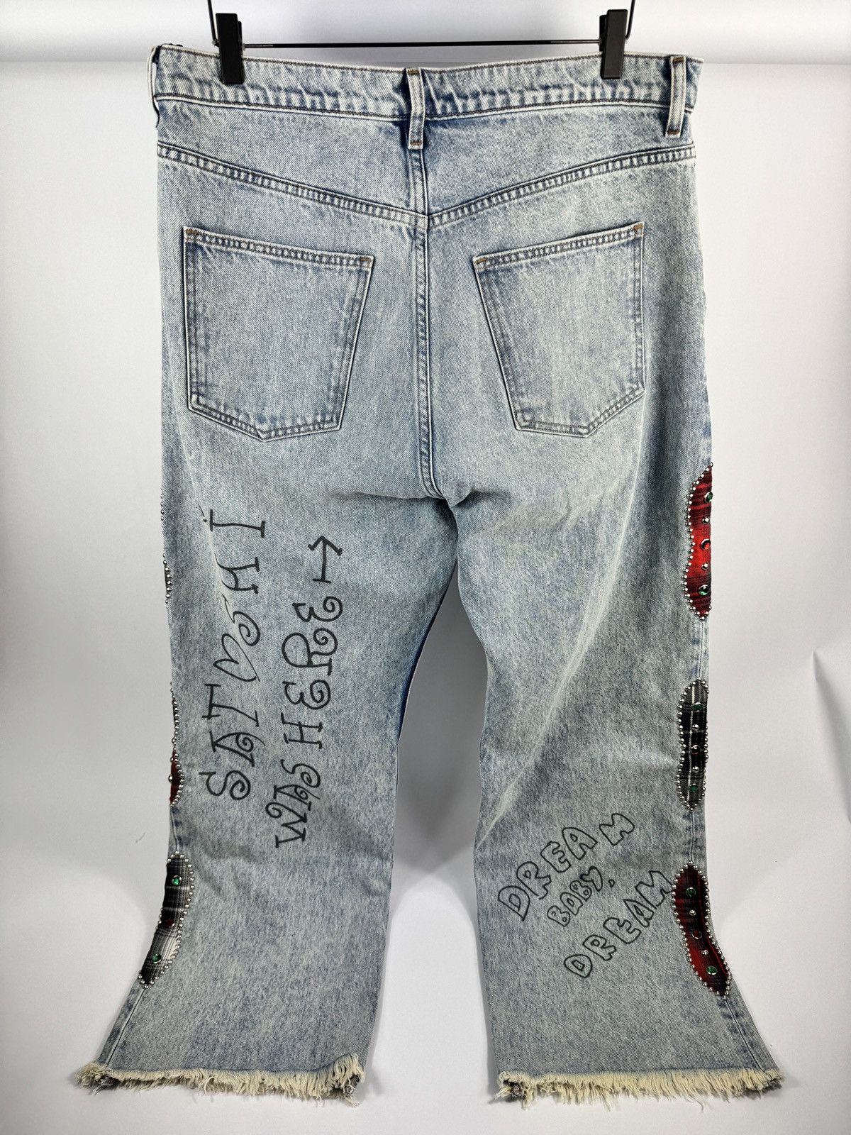 Satoshi Nakamoto Nessa Wide-Leg Printed Embellished Jeans Size US 34 / EU 50 - 4 Thumbnail