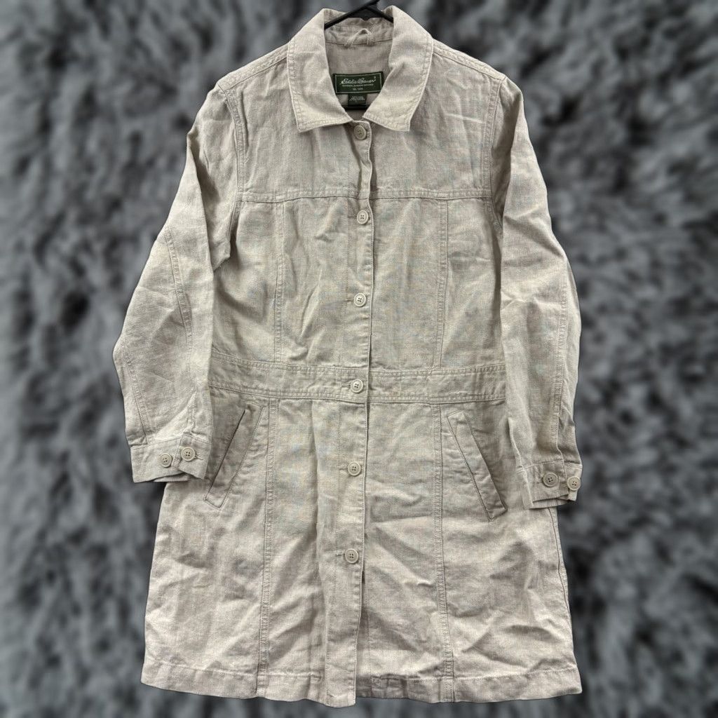 Eddie Bauer Eddie Bauer Jacket Womens Large Beige Linen Button Up Lightweight Boho Lagenlook Linen Knit Long Sleeve Solid Size L / US 10 / IT 46 - 1 Thumbnail