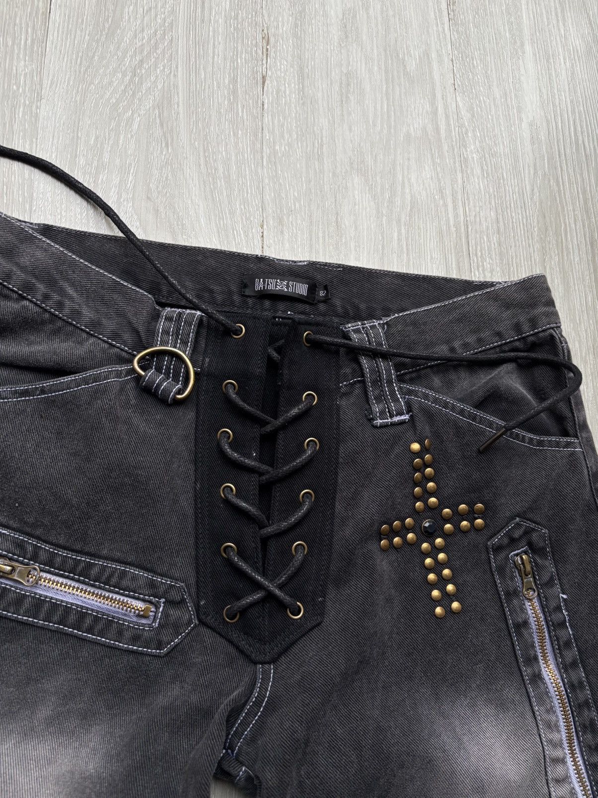 Japanese Brand BATSU Lace up flare jeans Size US 28 / EU 44 - 2 Thumbnail