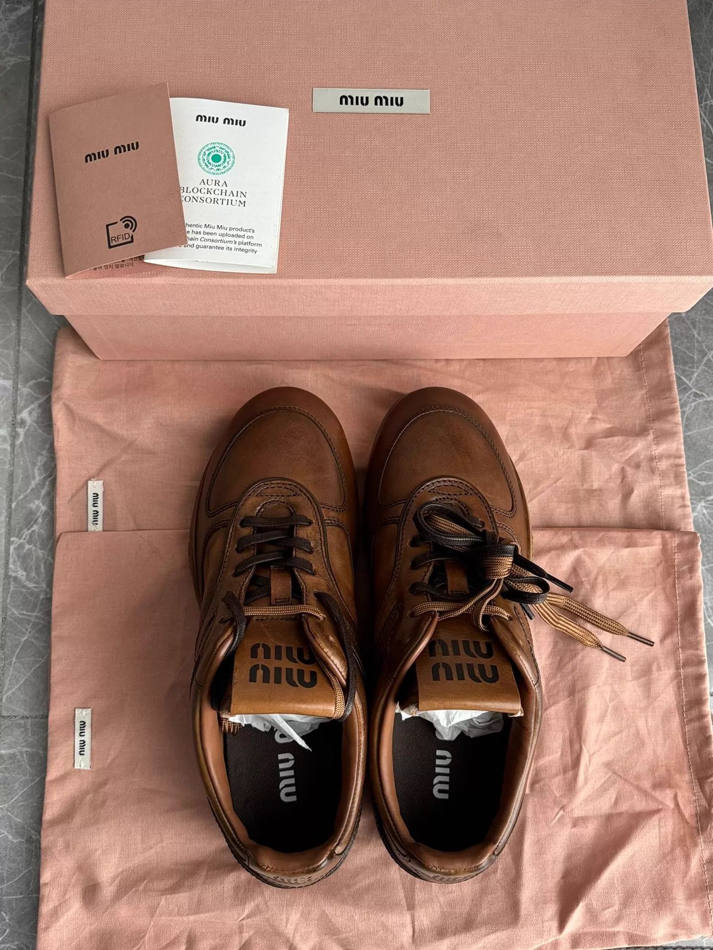 Miu Miu Miu Miu 25FW Gym Leather Double Laces Brown Flat 36 Size US 5.5 / IT 35.5 - 6 Thumbnail