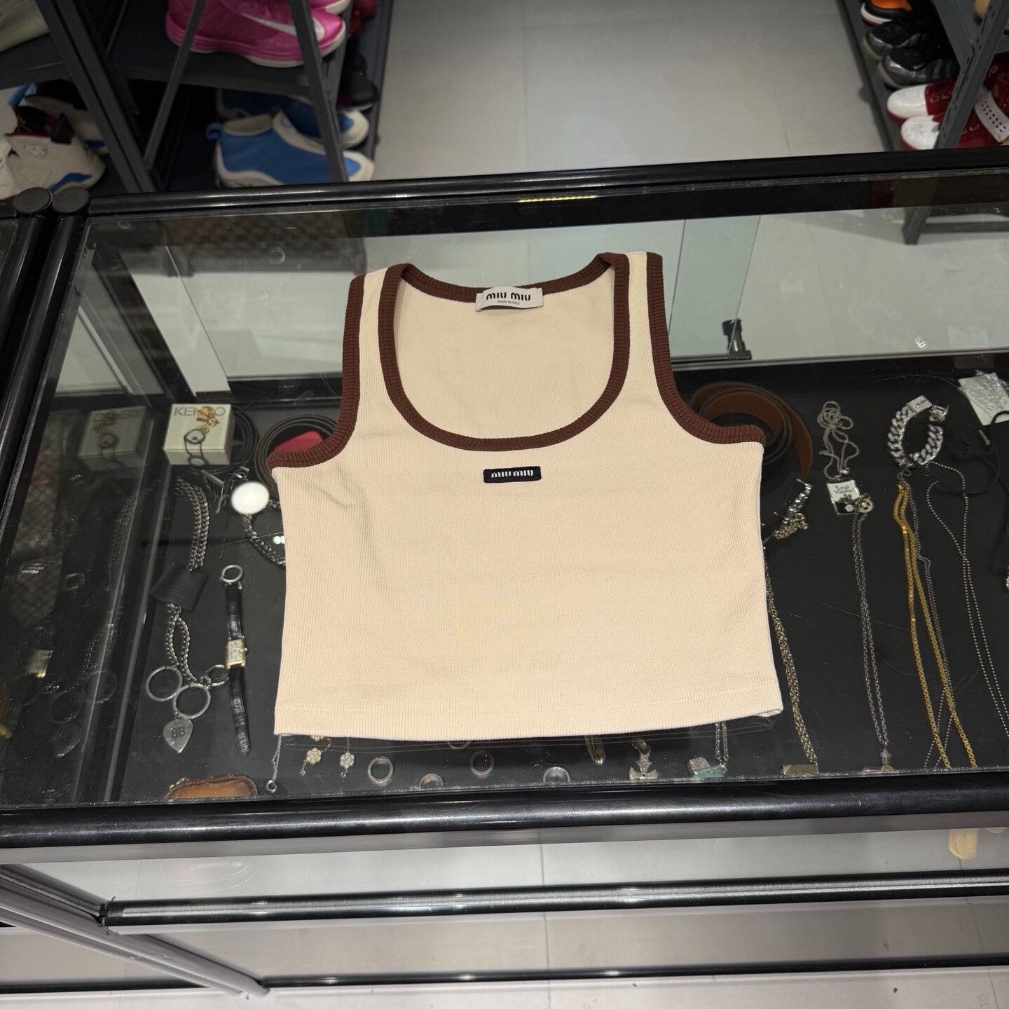 Miu Miu MiuMiu 24SS Beige Colorblock Logo Knit Camisole Size XS / US 0-2 / IT 36-38 - 1 Thumbnail