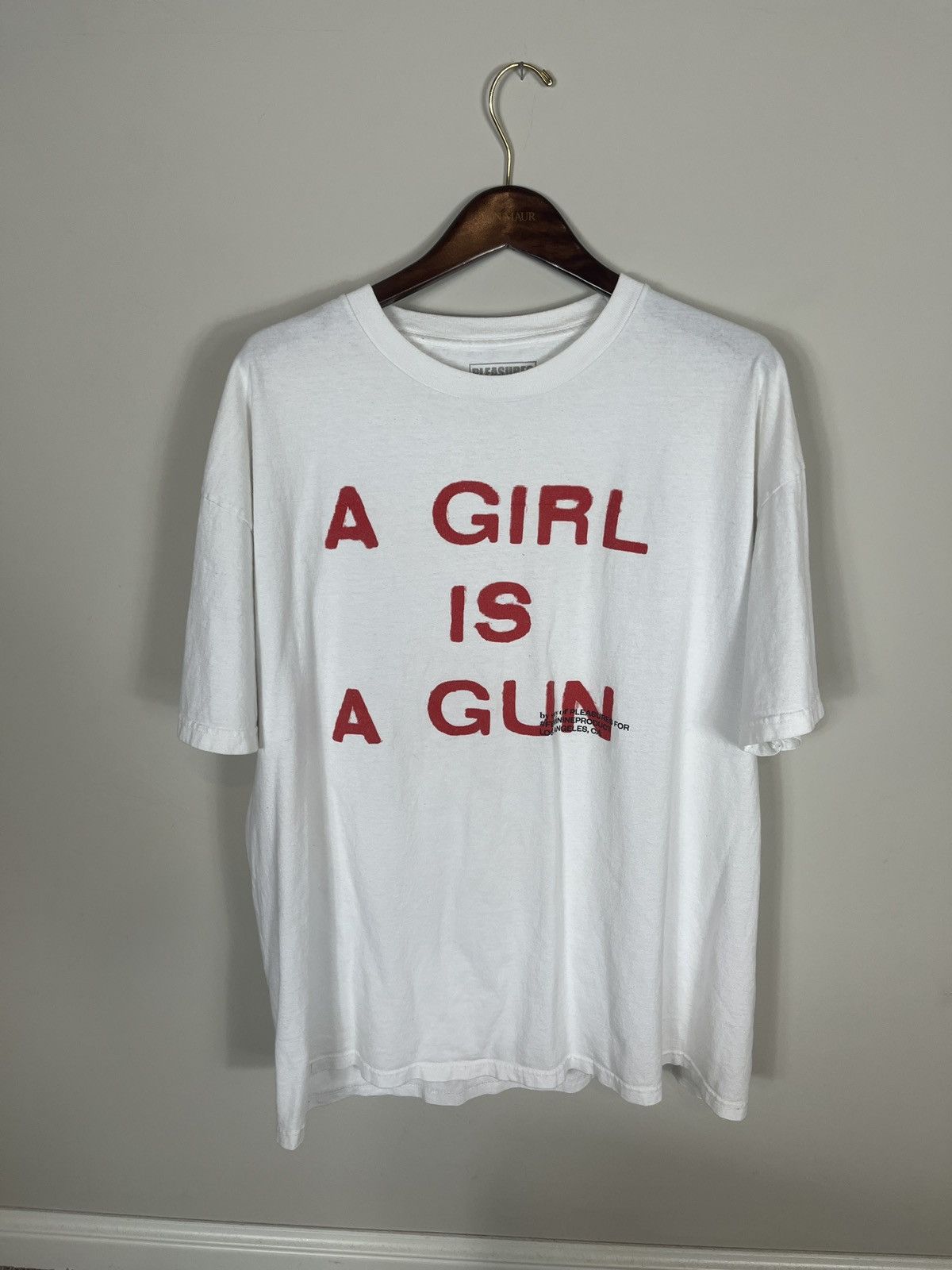 image of Pleasures ‘A Girl Is A Gun’ in White, Men's (Size 2XL)