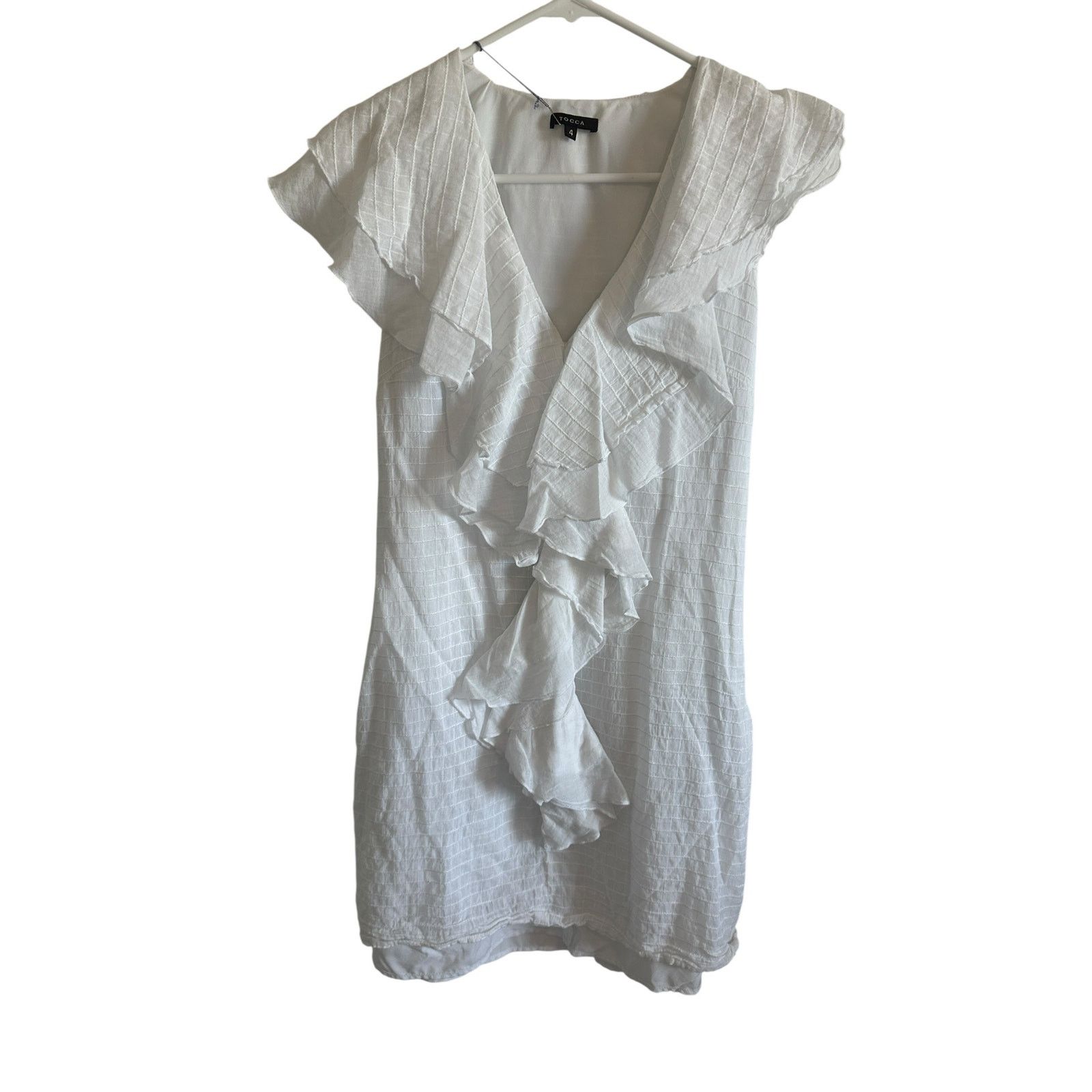Other Tocca White Sleeveless Ruffled Front V-Neck Short Dress Size S / US 4 / IT 40 - 6 Thumbnail