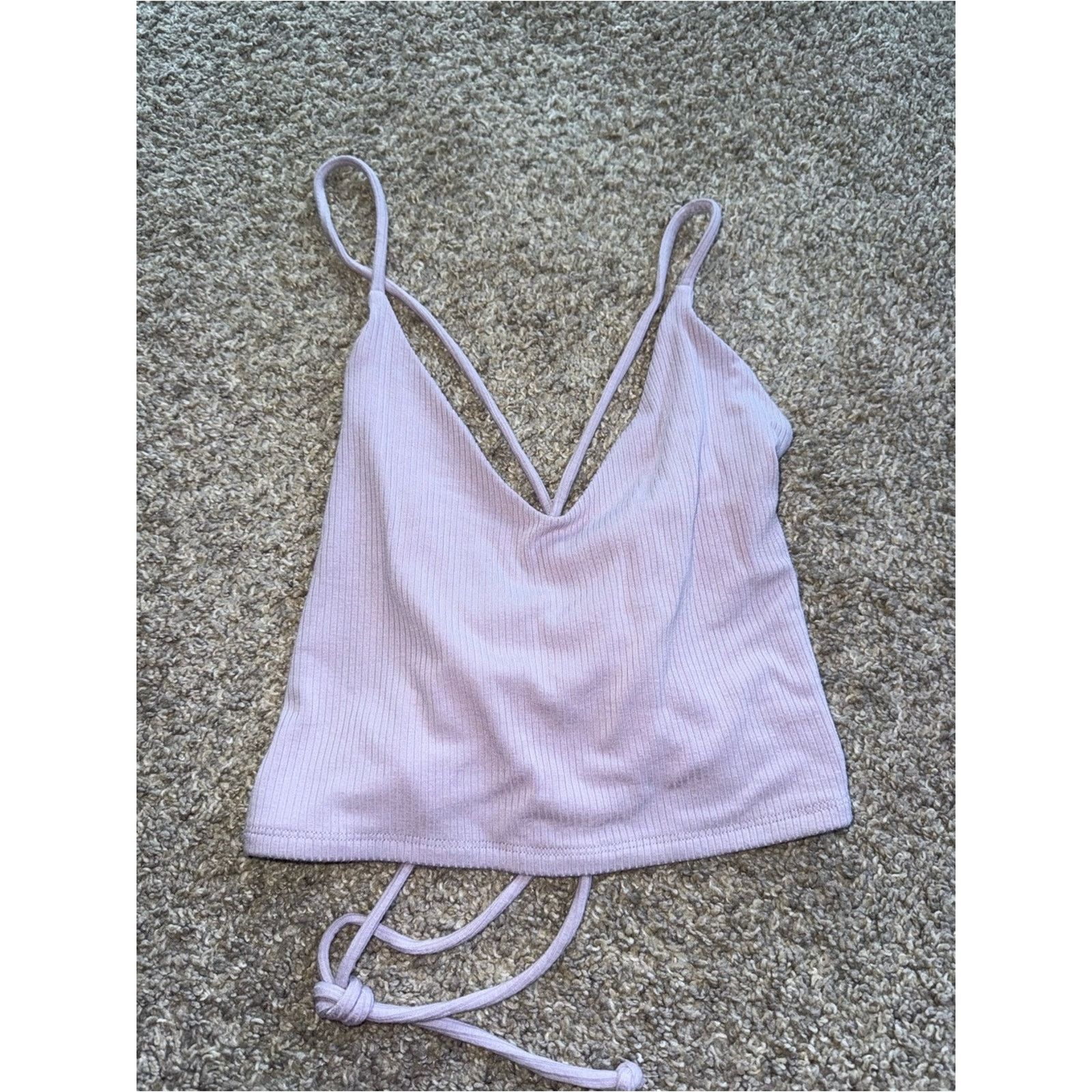 Garage Garage - Ribbed Tie Back Cami Crop Top - M, Lavender Size M / US 6-8 / IT 42-44 - 1 Thumbnail