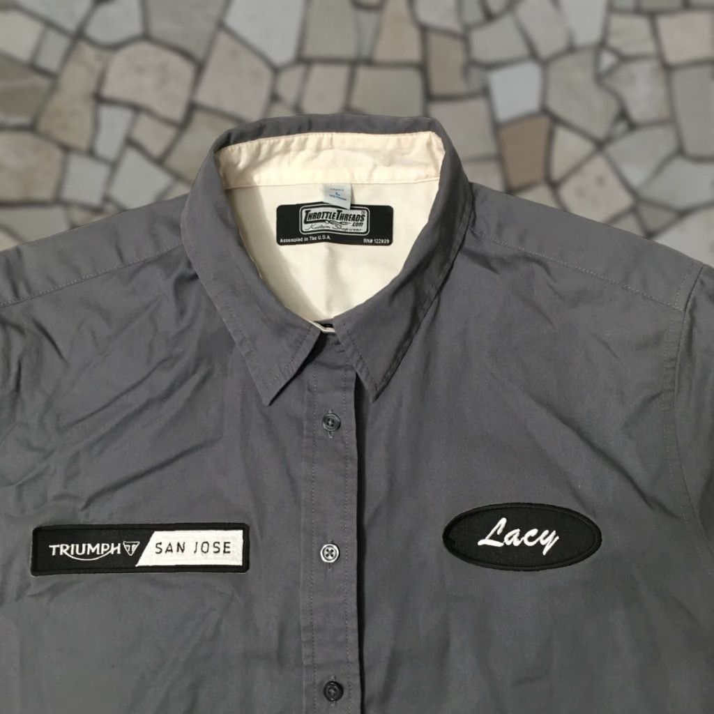 Vintage Spirit Triumph Motorcycles Women's Shirt large double sided patches employee Size L / US 10 / IT 46 - 1 Thumbnail