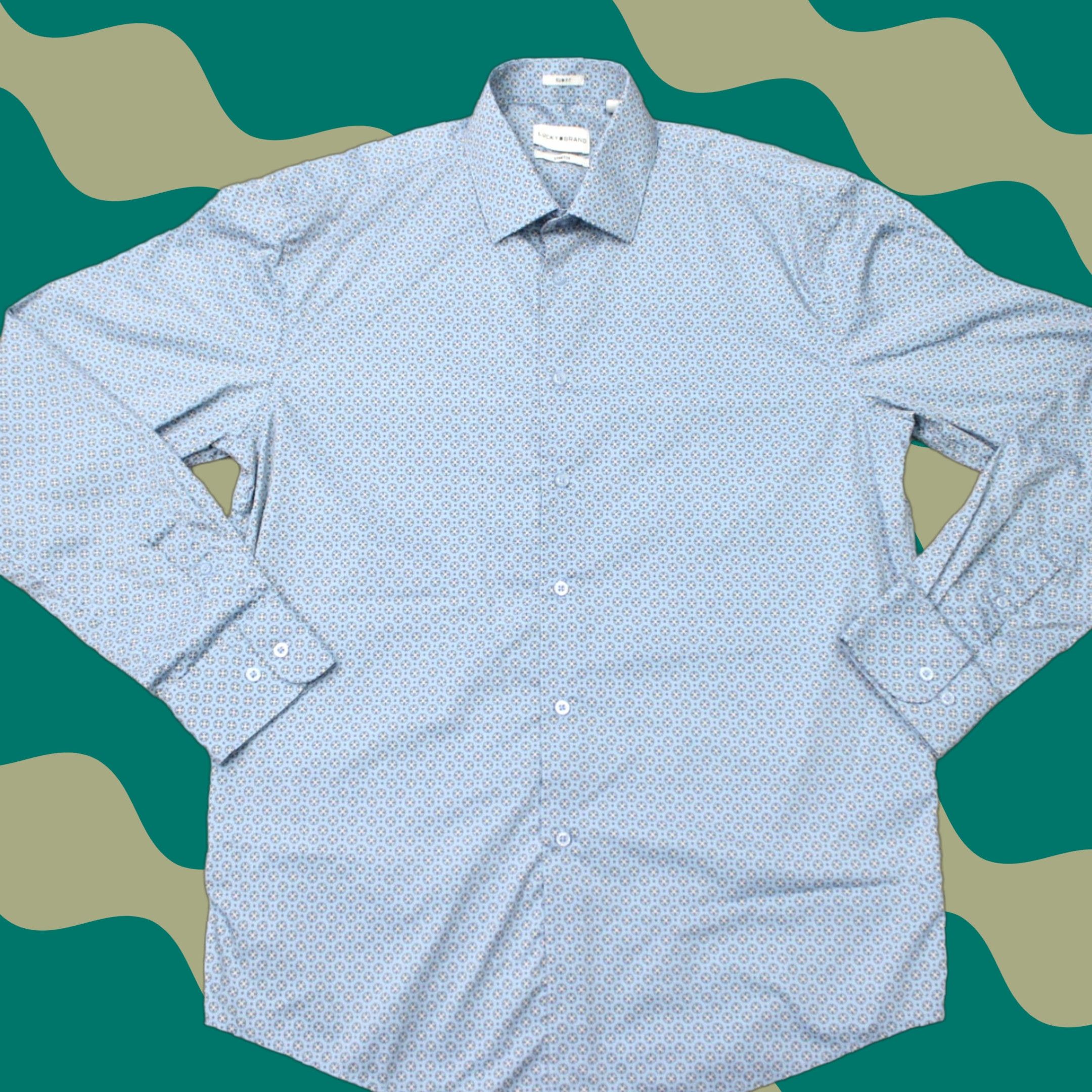 Lucky Brand Lucky Brand Shirt Mens Medium Blue Geometric Slim Fit Button-Up Long Sleeve Shirt Size US M / EU 48-50 / 2 - 1 Thumbnail