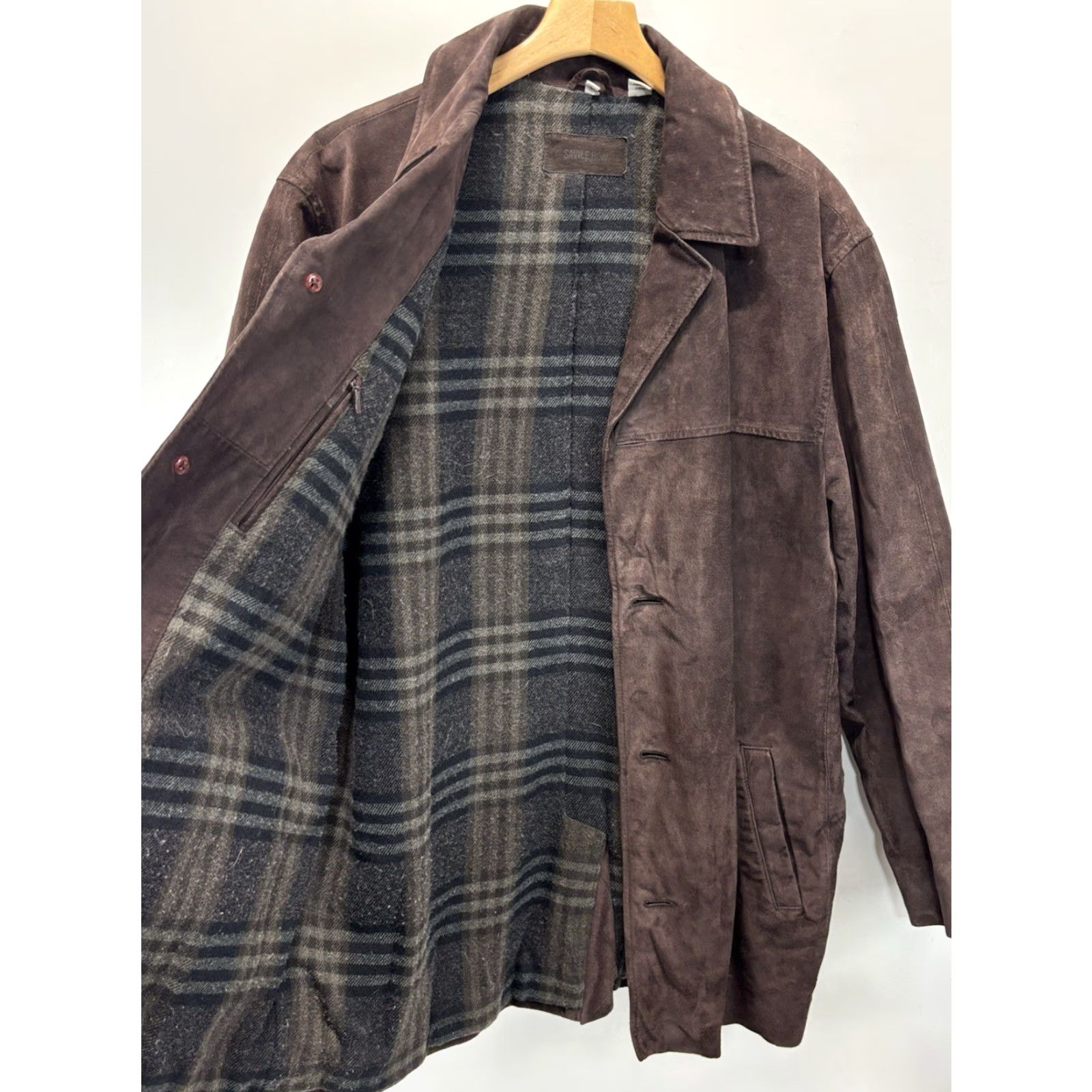 CHOCOOLATE Vtg Savile Row Brown Suede Car Coat Mens L Chocolate Brown Flannel Blanket Lined Size US L / EU 52-54 / 3 - 4 Thumbnail