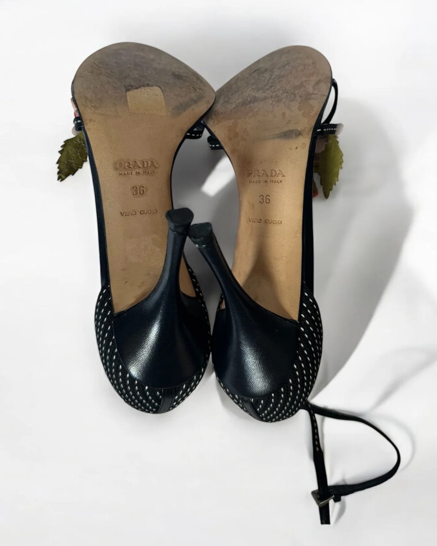 Prada Prada Black Leather Flower Bouquet Heels, c. 2000s Size US 5 / IT 35 - 6 Thumbnail