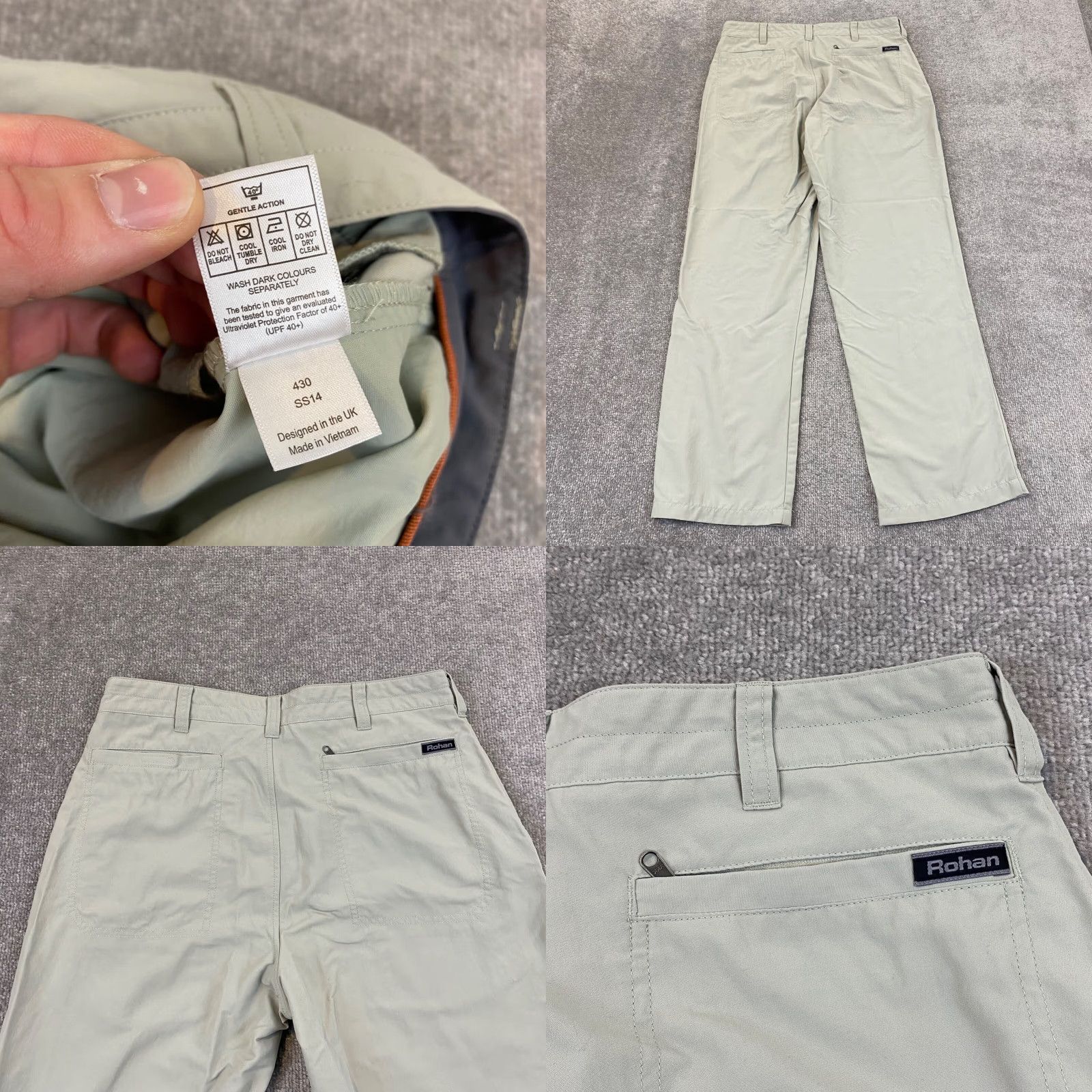 Vintage Rohan Pants Men 32x29 Light Beige Polyamide Stretch Chino Hiking Golf Trail 5-Pocket Flat Front Regular Fit Casual Travel outfit Mens Size US 32 / EU 48 - 8 Thumbnail