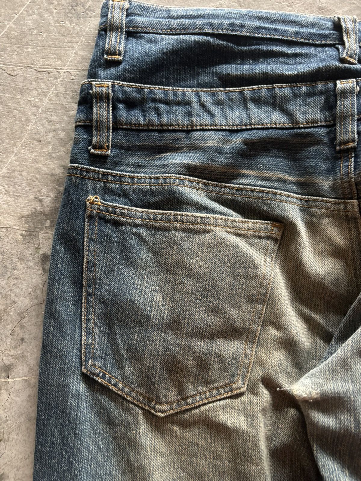 Karakuri Tamashii DOUBLE WAIST DISTRESSED BUDEN JAPANESE DENIM SKULL SUKAJAN Size US 35 - 18 Thumbnail