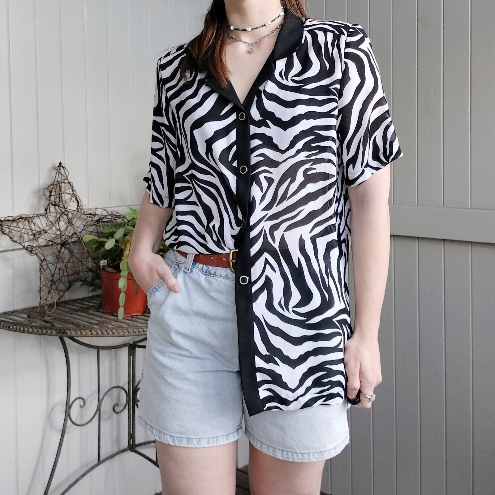 Man Made In Australia × Vintage Vintage 80s Shirt Zebra Striped Button Up Retro Rockabilly Size M / US 6-8 / IT 42-44 - 3 Thumbnail