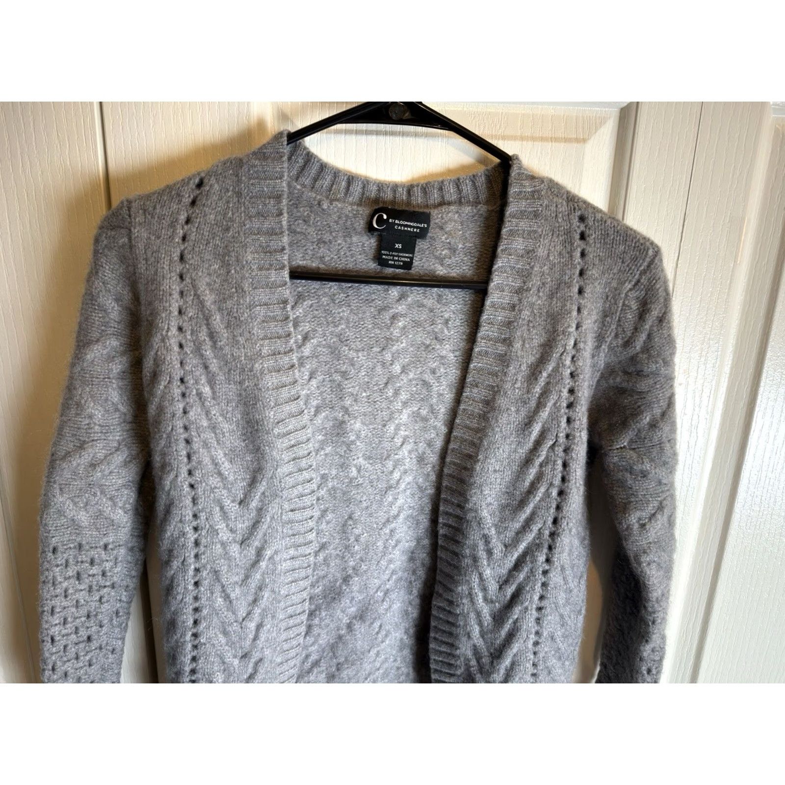 Bloomingdale's C by Bloomingdales 100% Cashmere Gray Open Front Fisherman Cardigan XXS Womens Sweater Knit Shirt Size XXS / US 00 / IT 34 - 2 Thumbnail