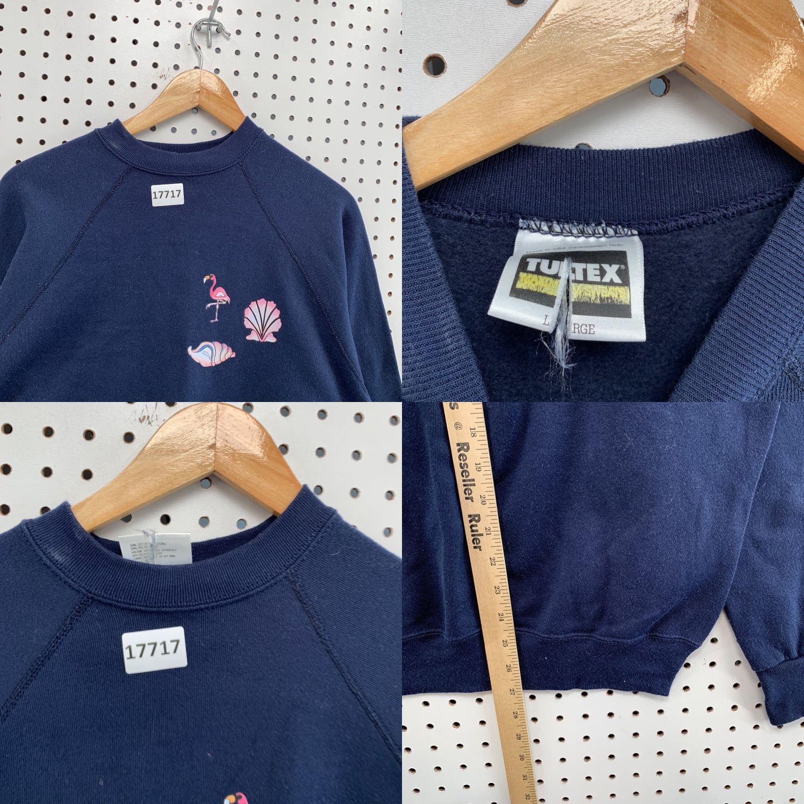 Tultex VINTAGE Tultex Sweatshirt Male L Crewneck Navy Blue Flamingo Sea Shells Beach Pattern Pullover 90s Mens Large Size US L / EU 52-54 / 3 - 8 Thumbnail