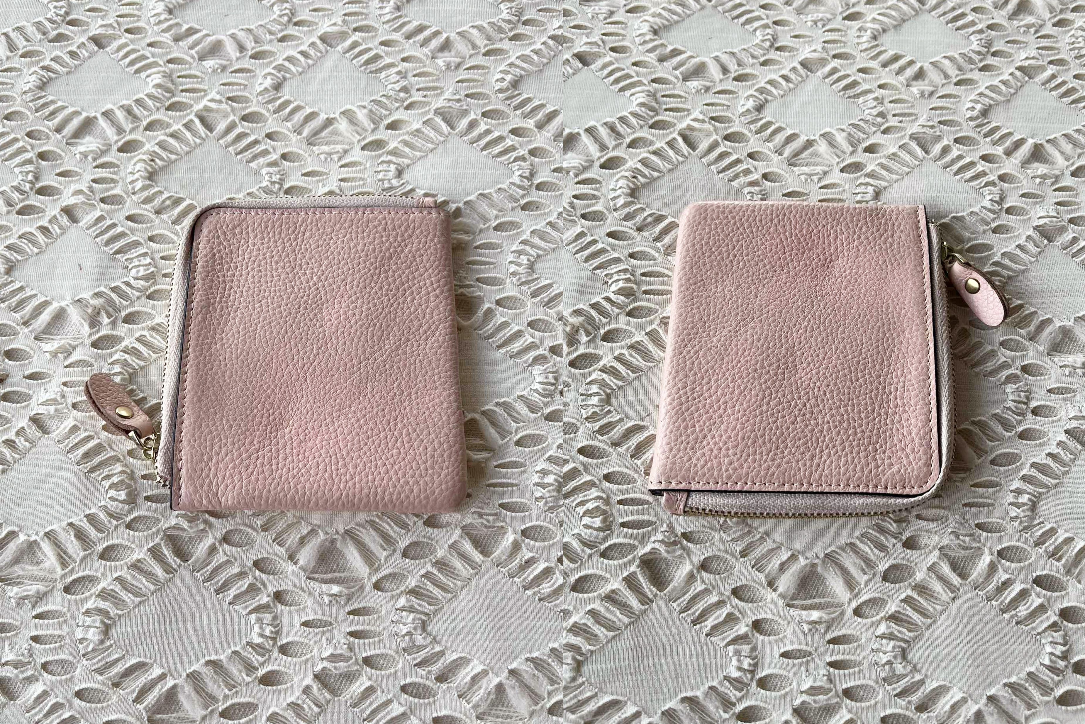 Vintage Pastel Pink Genuine Leather Half Zip wallet, slim wallet Size ONE SIZE - 6 Thumbnail