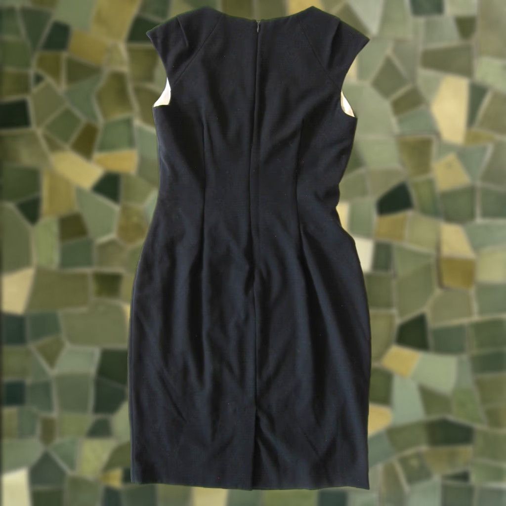 Vintage Calvin Klein Black Dress Cap Sleeve Ruched A-Line Sheath Shirt Dress 6 Women Work Party Formal Casual Knee Length Size M / US 6-8 / IT 42-44 - 1 Thumbnail