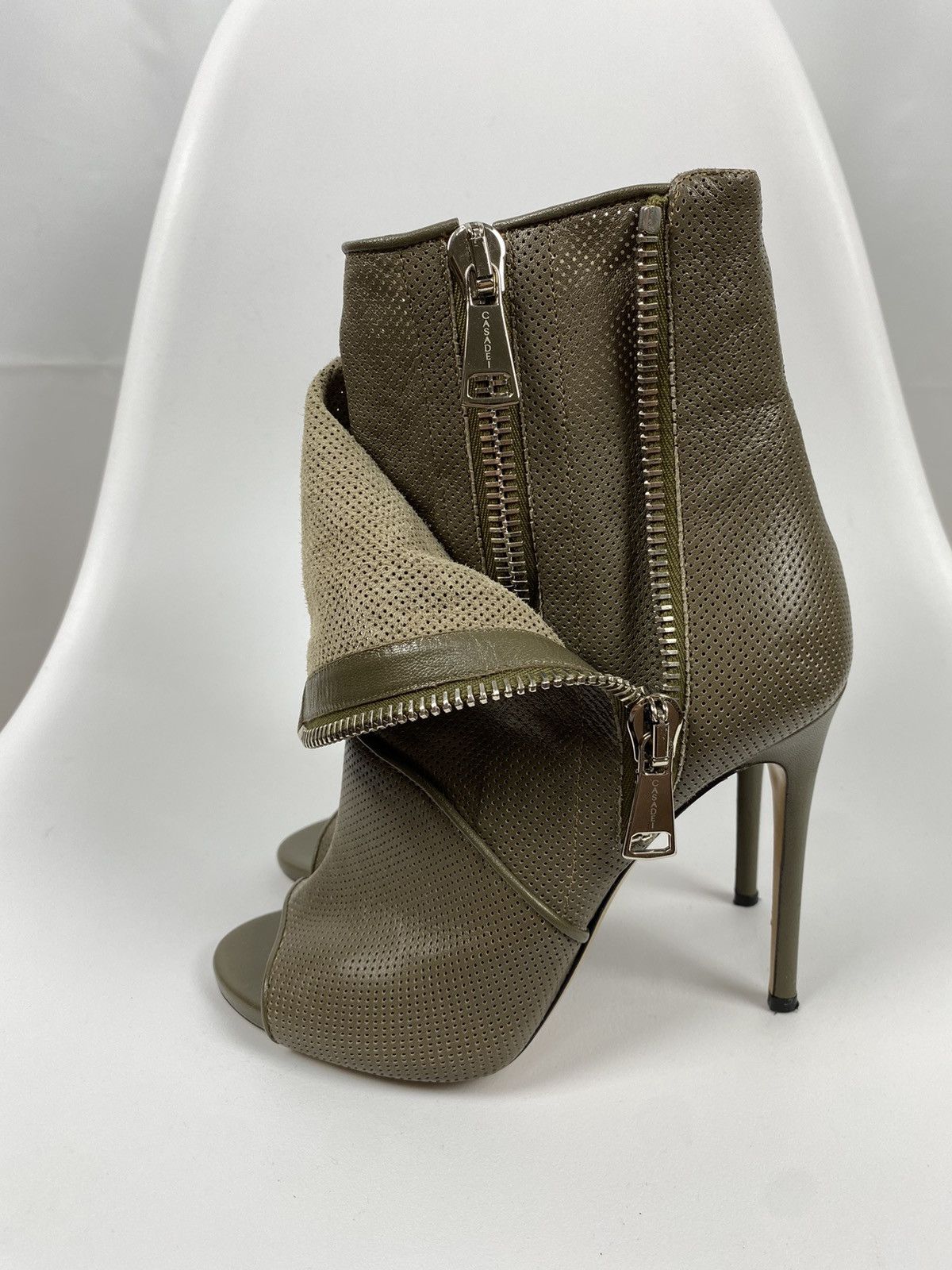 Casadei Casadei Open Toe Bootie Genuine Perforated Leather size 7 Size US 7 / IT 37 - 4 Thumbnail