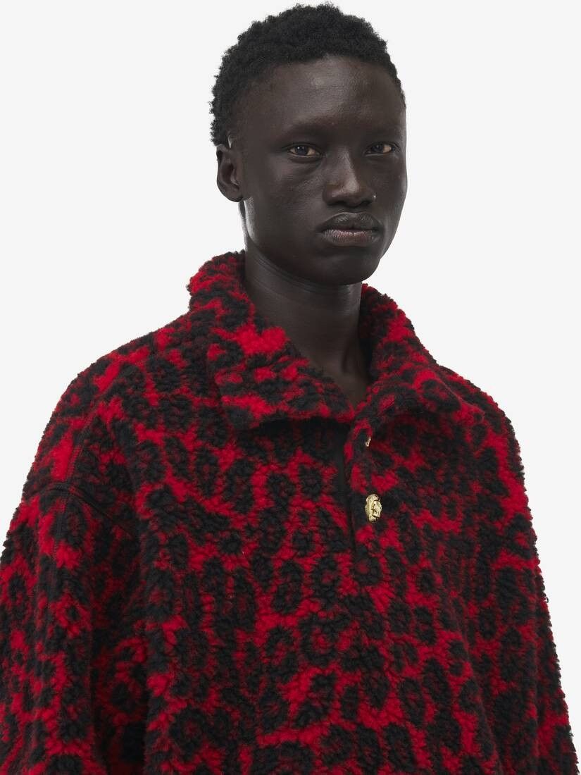 Alexander McQueen o1w1db10925 Leopard Print Fleece Sweatshirt in Red Size US M / EU 48-50 / 2 - 6 Thumbnail