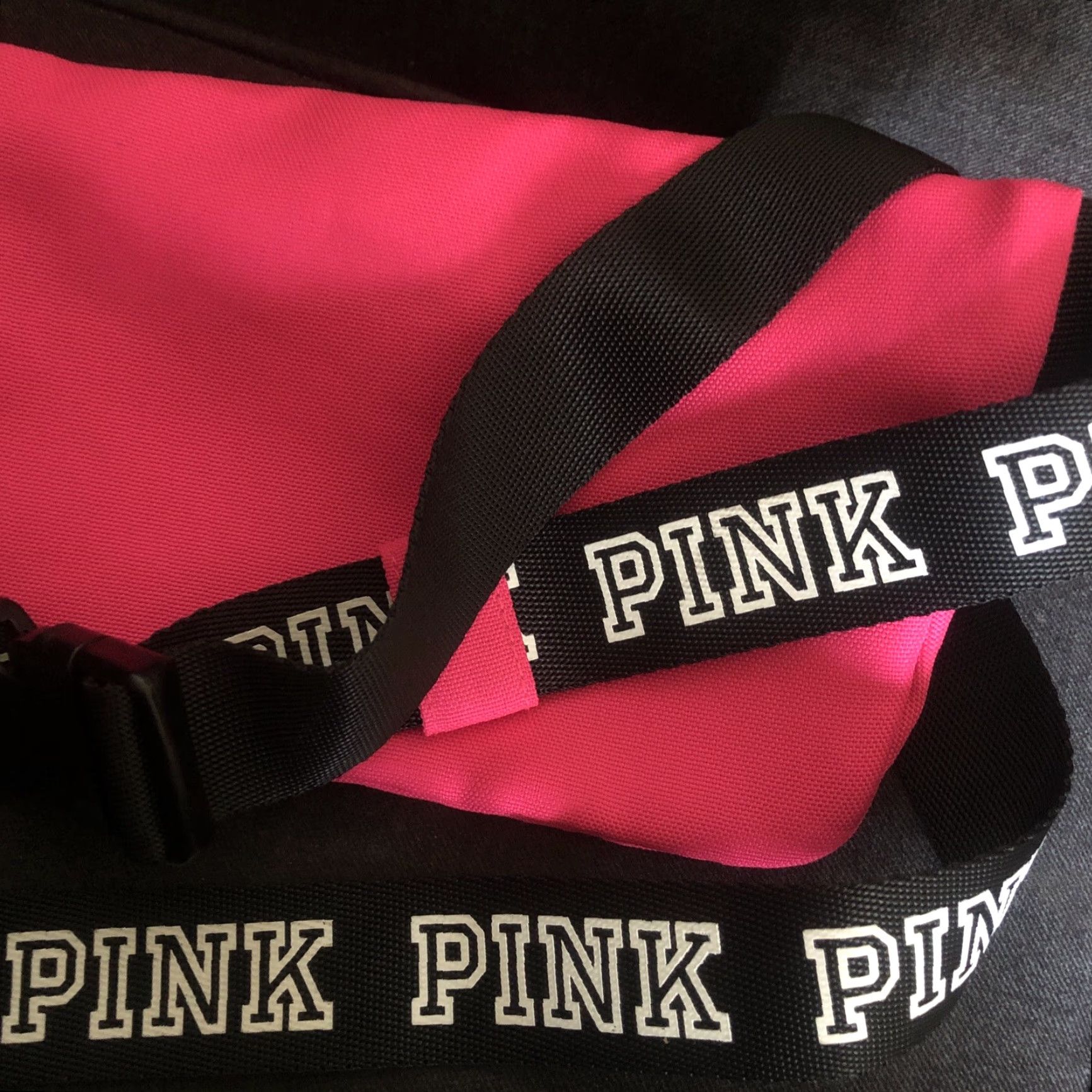Victoria's Secret VINTAGE Victoria’s Secret PINK Fanny Pack Belt Bag We Run This Beach Small Black Pink Canvas Belt Bag & Fanny Pack Women Boys Girls Size ONE SIZE - 5 Thumbnail