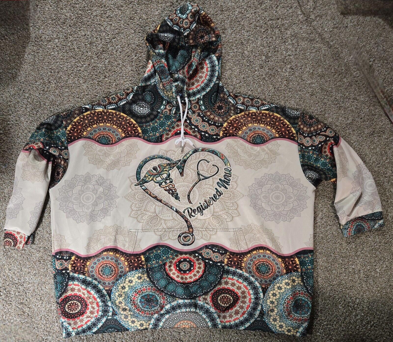 Designer Paisley Print Beige 3/4 Sleeve Regsitered Nurse Hoodie 4XL Size US XXL / EU 58 / 5 - 1 Thumbnail