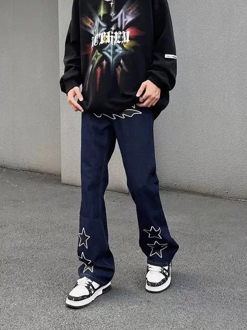 Japanese Brand × Jean High street trendy star embroidered micro-flared jeans Size US 32 / EU 48 - 1 Thumbnail