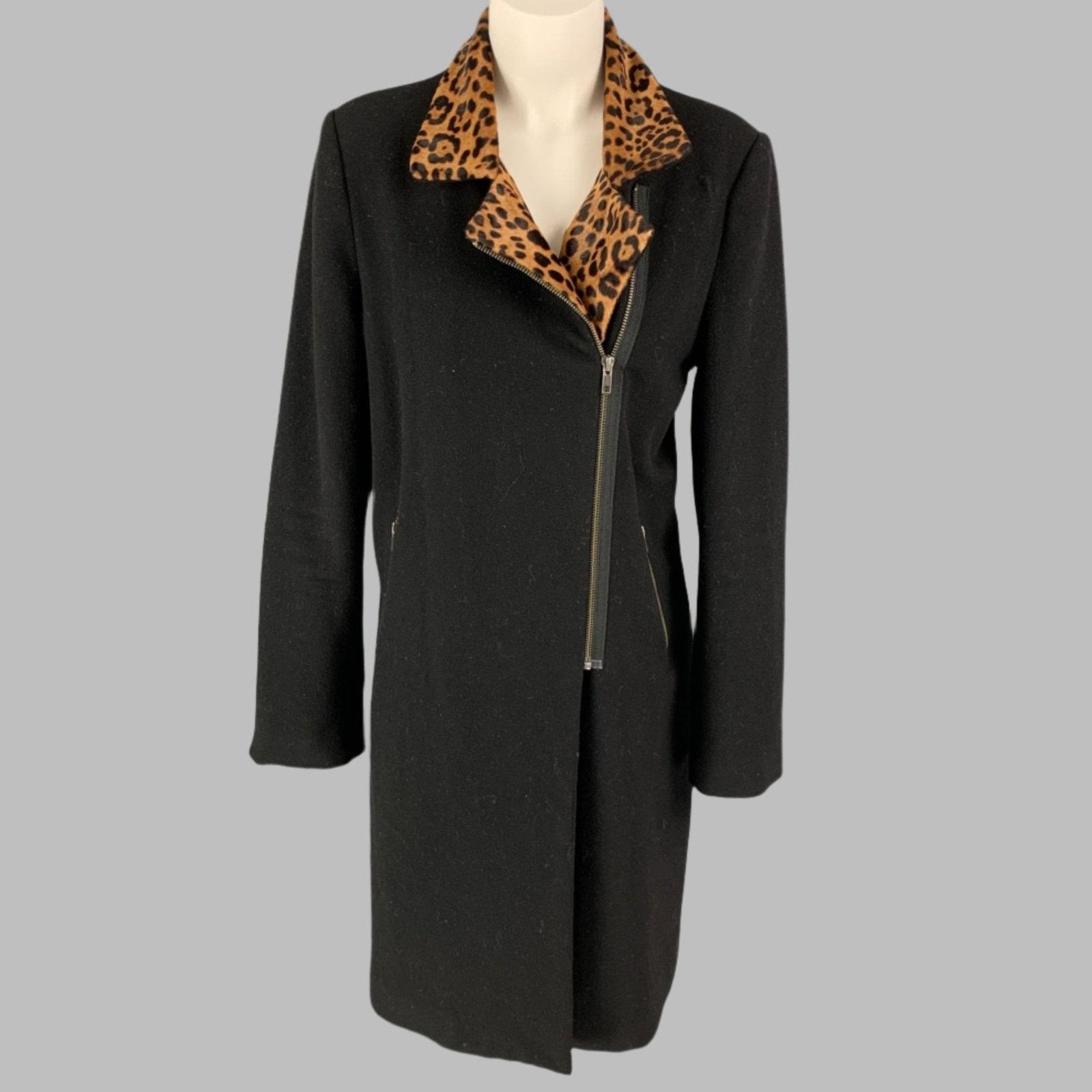 Other MASON Size 8 Black Tan Wool Blend Leopard Zip Up Coat Size M / US 6-8 / IT 42-44 - 1 Thumbnail