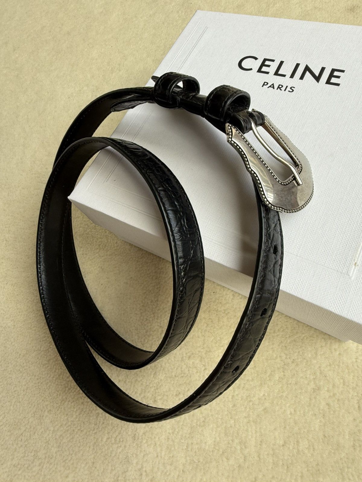 Celine FW23 Celine runway Western gator print black leather belt Size 28 - 12 Thumbnail