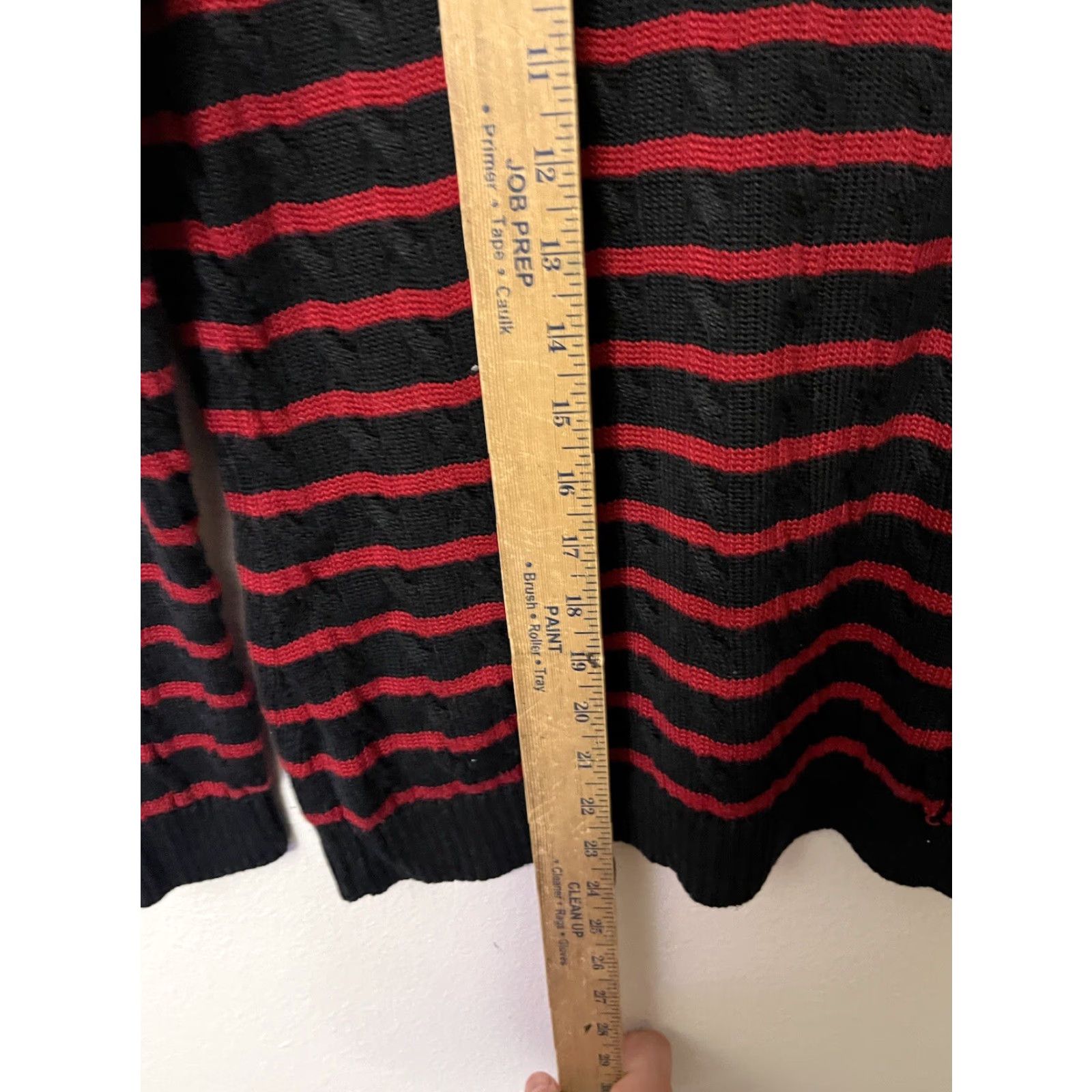 Ralph Lauren VINTAGE Lauren Ralph Lauren Womens Sweater Pullover Long Sleeve V-Neck Cable Knit Striped Cotton Blend Black Red Sizes Size L / US 10 / IT 46 - 4 Thumbnail