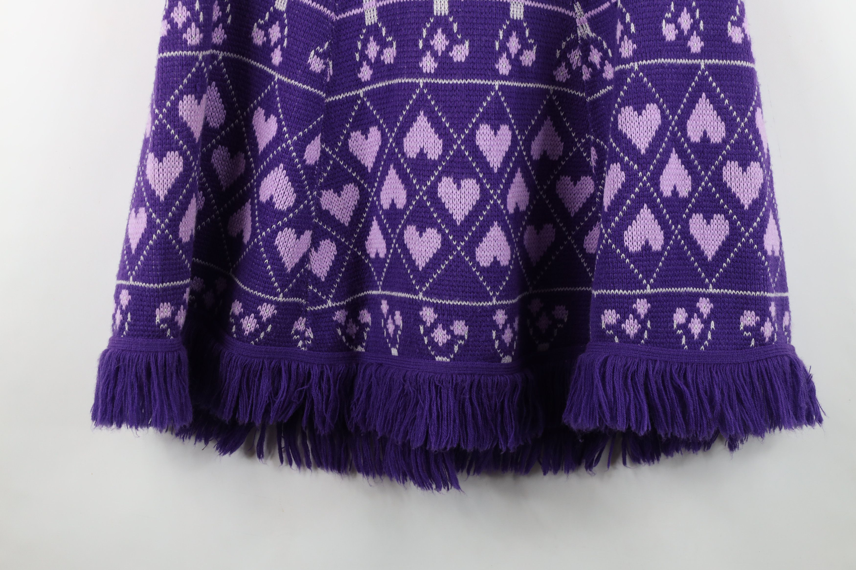Vintage Vintage 70s Fairy Kei Kawaii Heart Knit Sweater Cape Purple Size ONE SIZE - 12 Thumbnail