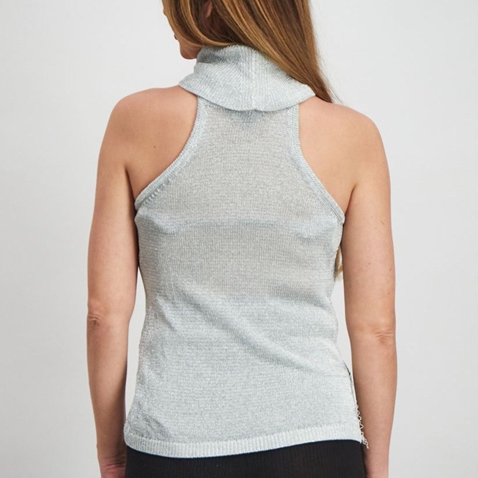 Guess GUESS Silver Glitter Knit Turtleneck Sleeveless Top Stretchy Size XS / US 0-2 / IT 36-38 - 4 Thumbnail