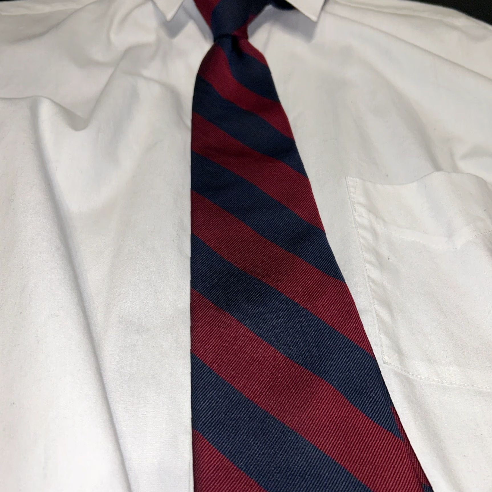 Vintage VINTAGE Allen Solly Neck Tie Silk Repp Red Blue Stripe Merlot Dark Academia Preppy USA Made England Lolly Men Size ONE SIZE - 3 Thumbnail