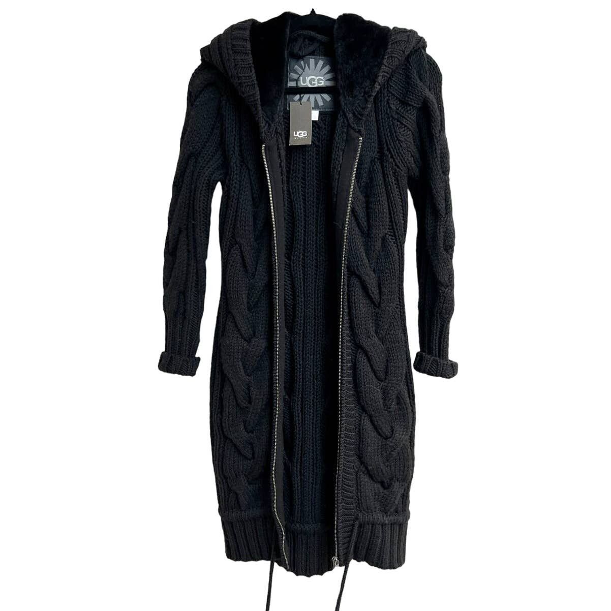 image of NWT UGG Wool Cable Knit Sycamore Cove Hoodie Cardigan Black, Women's (Size Small)