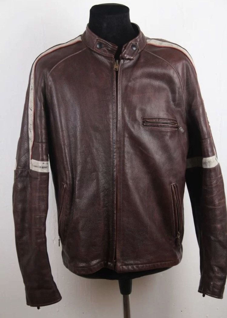 Belstaff Belstaff Leather Biker Jacket War Of The World Print Jacket ...
