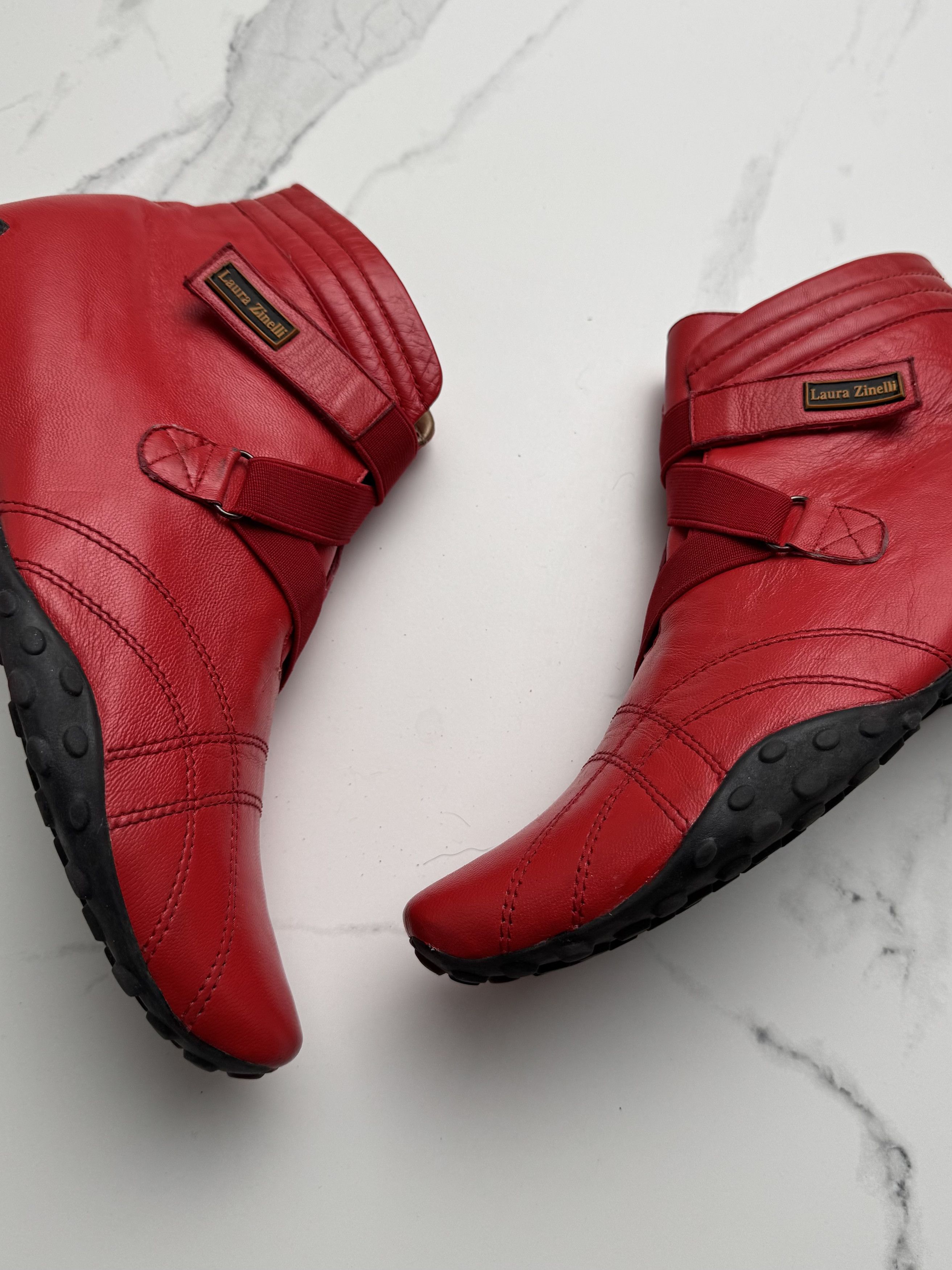 Other Vintage Leather Ankle Boots Low Wedge Soft Sole Booties Size US 9 / IT 39 - 3 Thumbnail