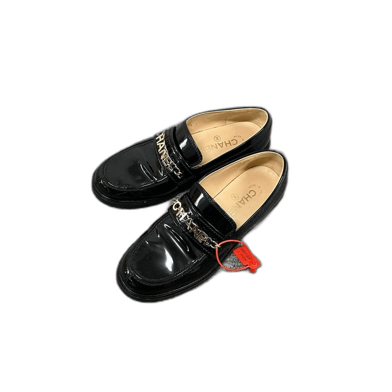 Chanel Chanel Black and Gold Logo Loafers Size US 8 / IT 38 - 1 Thumbnail