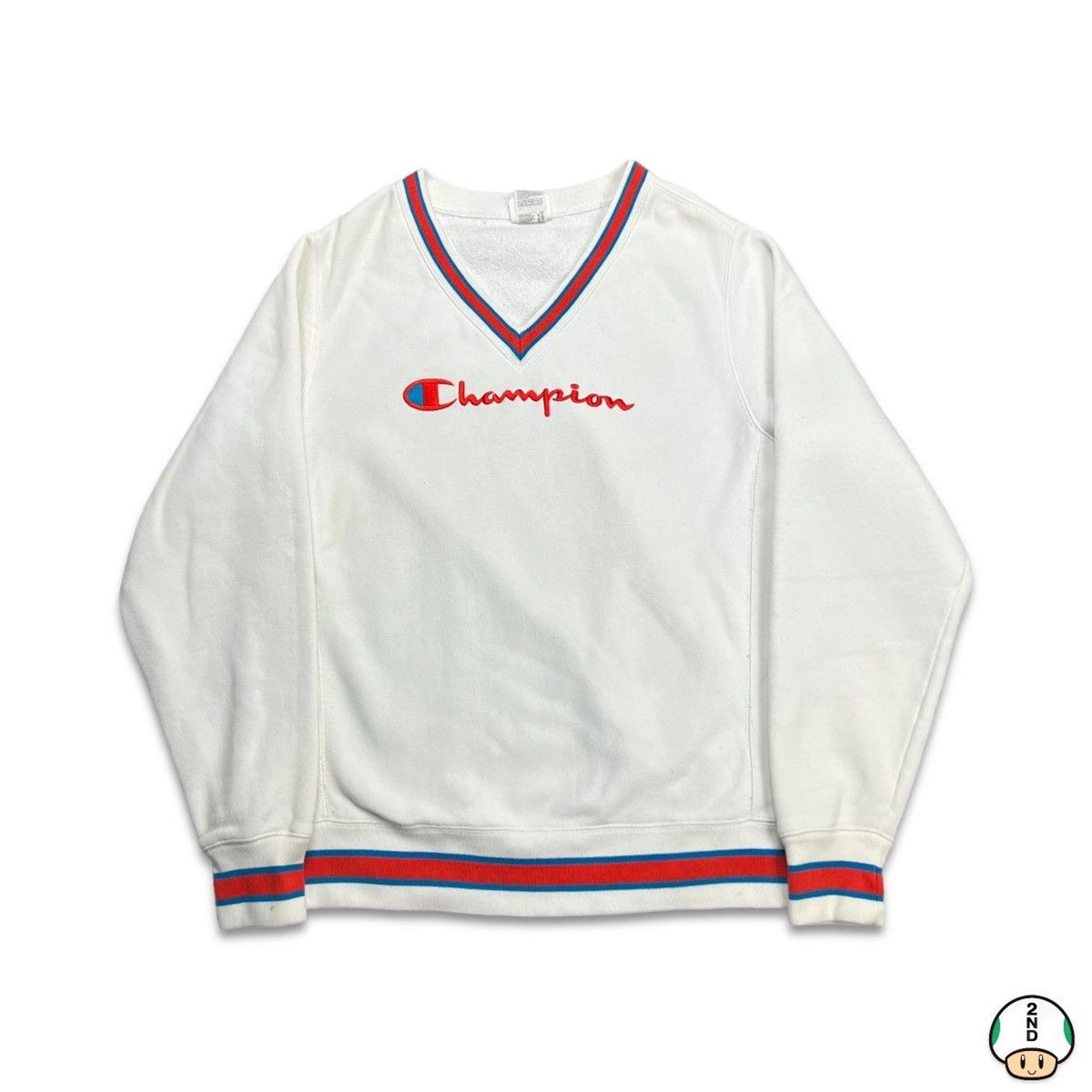 Champion × Vintage Champion Sweatshirt Medium Script Spell Out Pullover V Neck Size US M / EU 48-50 / 2 - 1 Thumbnail