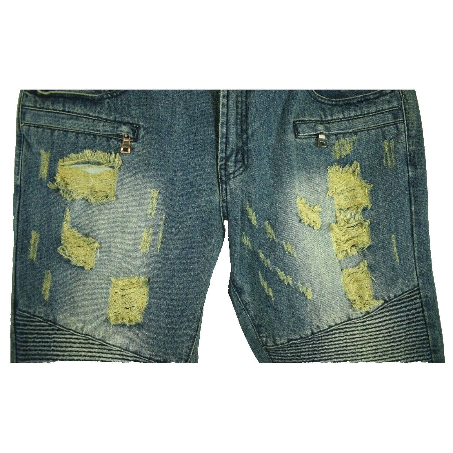 Embellish Embellish Mens 38 x 34 Distressed Blue Biker Jeans New with Size US 38 / EU 54 - 2 Thumbnail