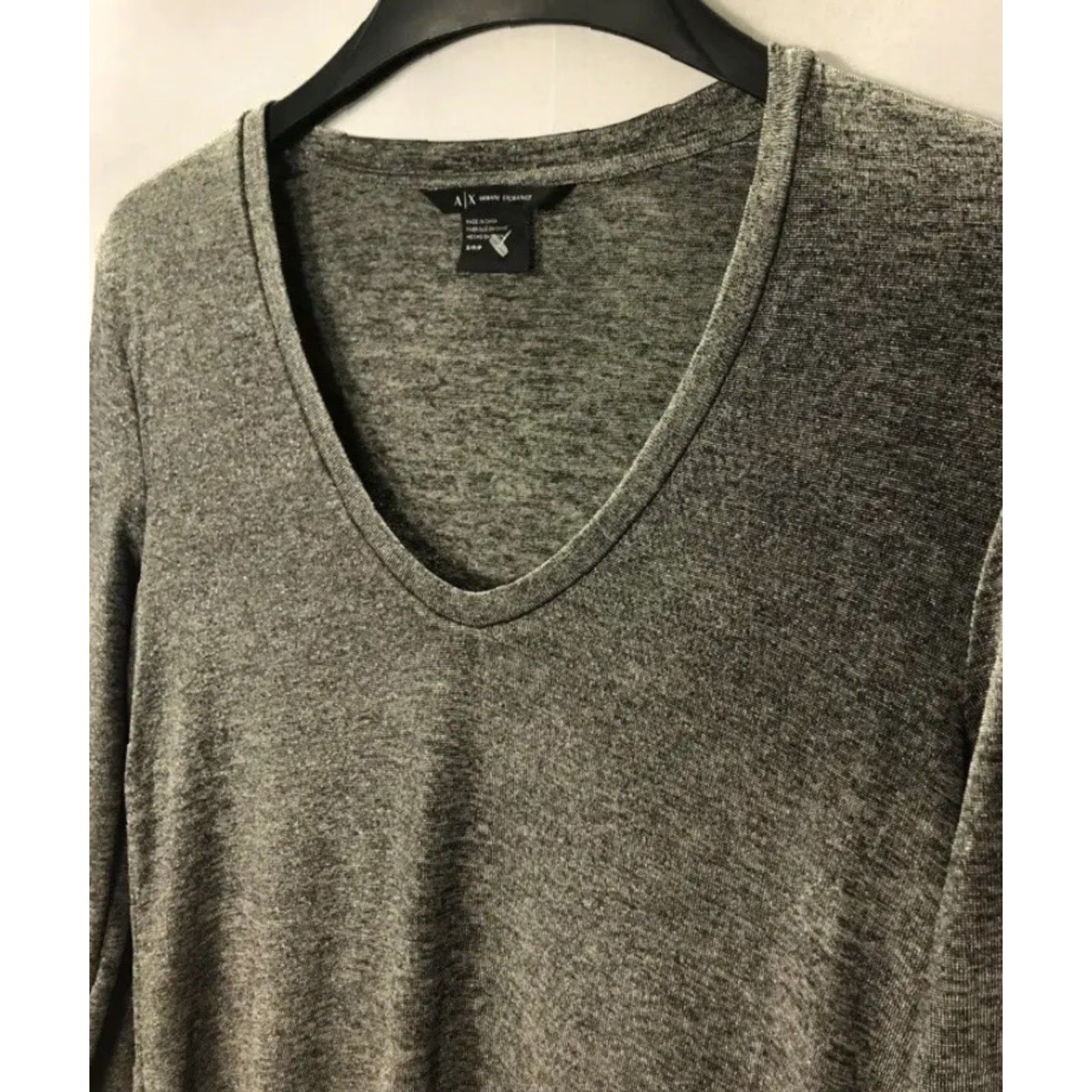 Armani Exchange Armani Exchange Womens Gray Long Sleeve Pullover Blouse T-Shirt Size S Regular Scoop Neck Casual Shawl Sparkle Size S / US 4 / IT 40 - 4 Thumbnail