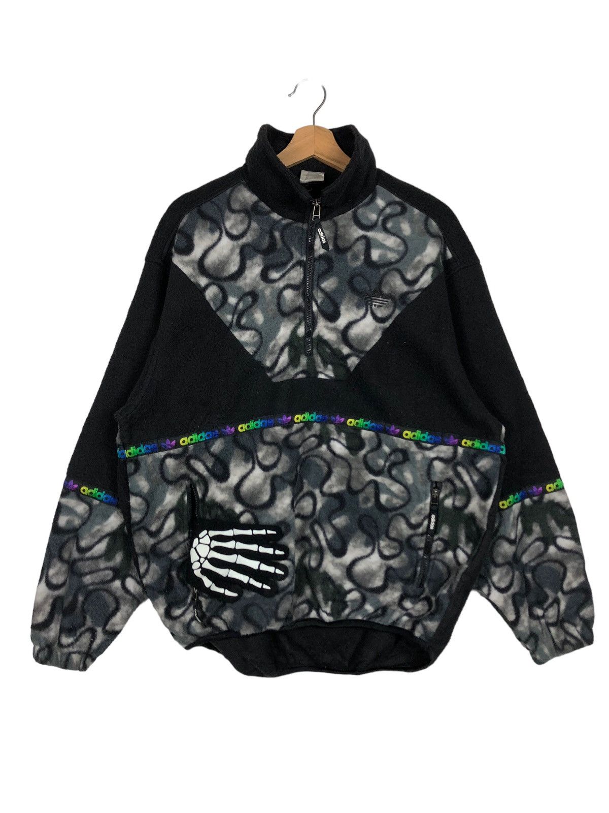 90’s Vintage Adidas Fleece Jacket Bomber Design Multi Color