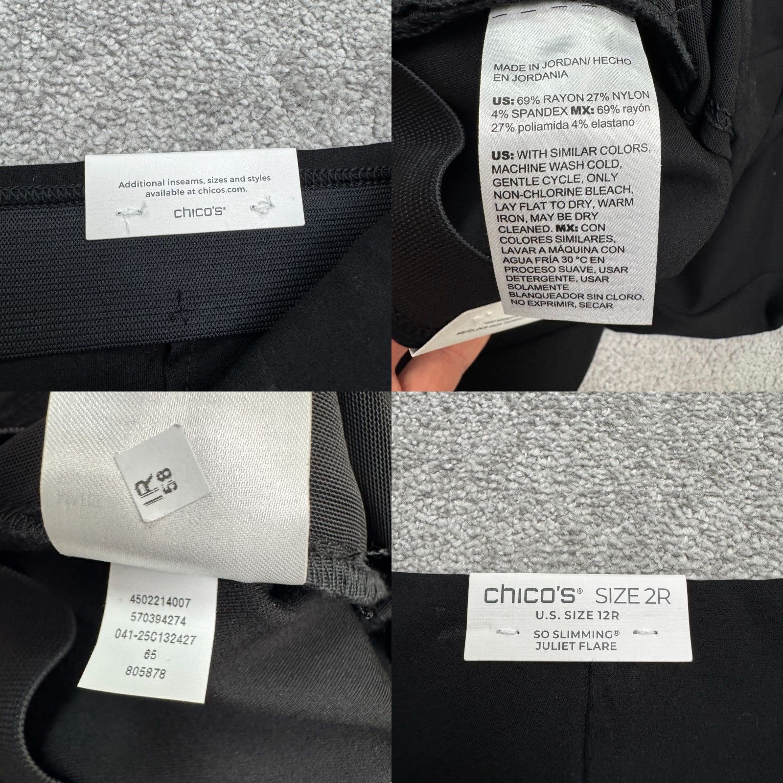 Vintage Chico's Dress Pants Flared Black 12 Regular Women's 2R 12R Slimming High Rise Inseam 25 in Rayon Flat Front Knitted Logo NWD Vintage No Size 34" / US 12 / IT 48 - 8 Thumbnail
