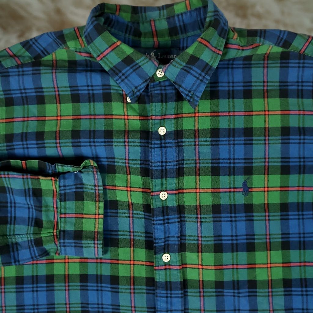 Ralph Lauren Ralph Lauren Shirt Mens XL Blue Green Plaid Button-Up Long Sleeve Casual Business Formal Party/Wedding Workwear Pony Accent Logo Size US XL / EU 56 / 4 - 1 Thumbnail