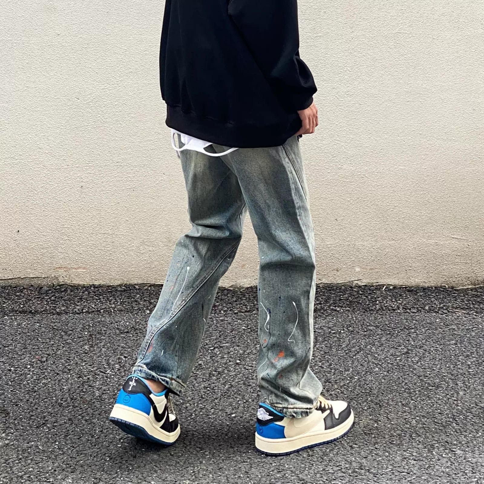 Vintage Retro distressed loose stitching hip-hop ink-splashed jeans Size US 32 / EU 48 - 4 Thumbnail